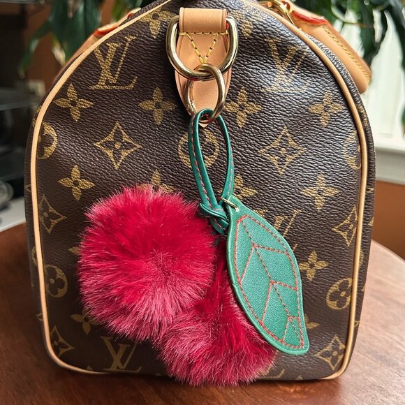 POM POM CHERRY BAG CHARM Berry Gold Tone Hardware - Picture 4 of 8